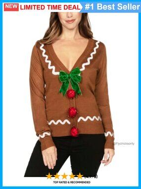 Womens Ugly Christmas Cardigan V-Neck Long Sleeve Button Up Holiday Sweater